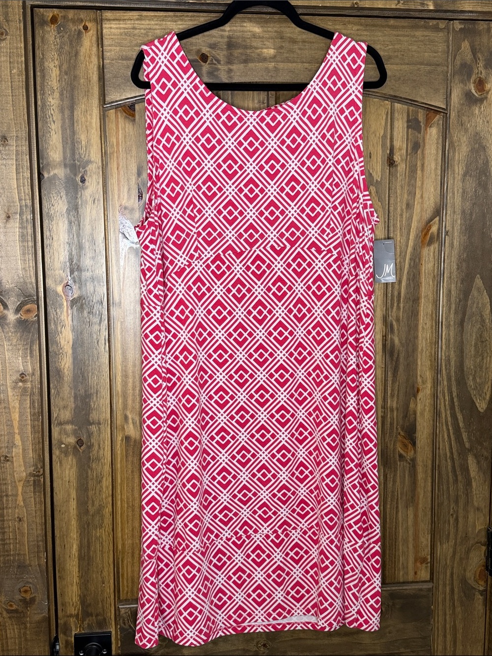 JM Collection Hot Pink & White Geometric Sleeveless Dress